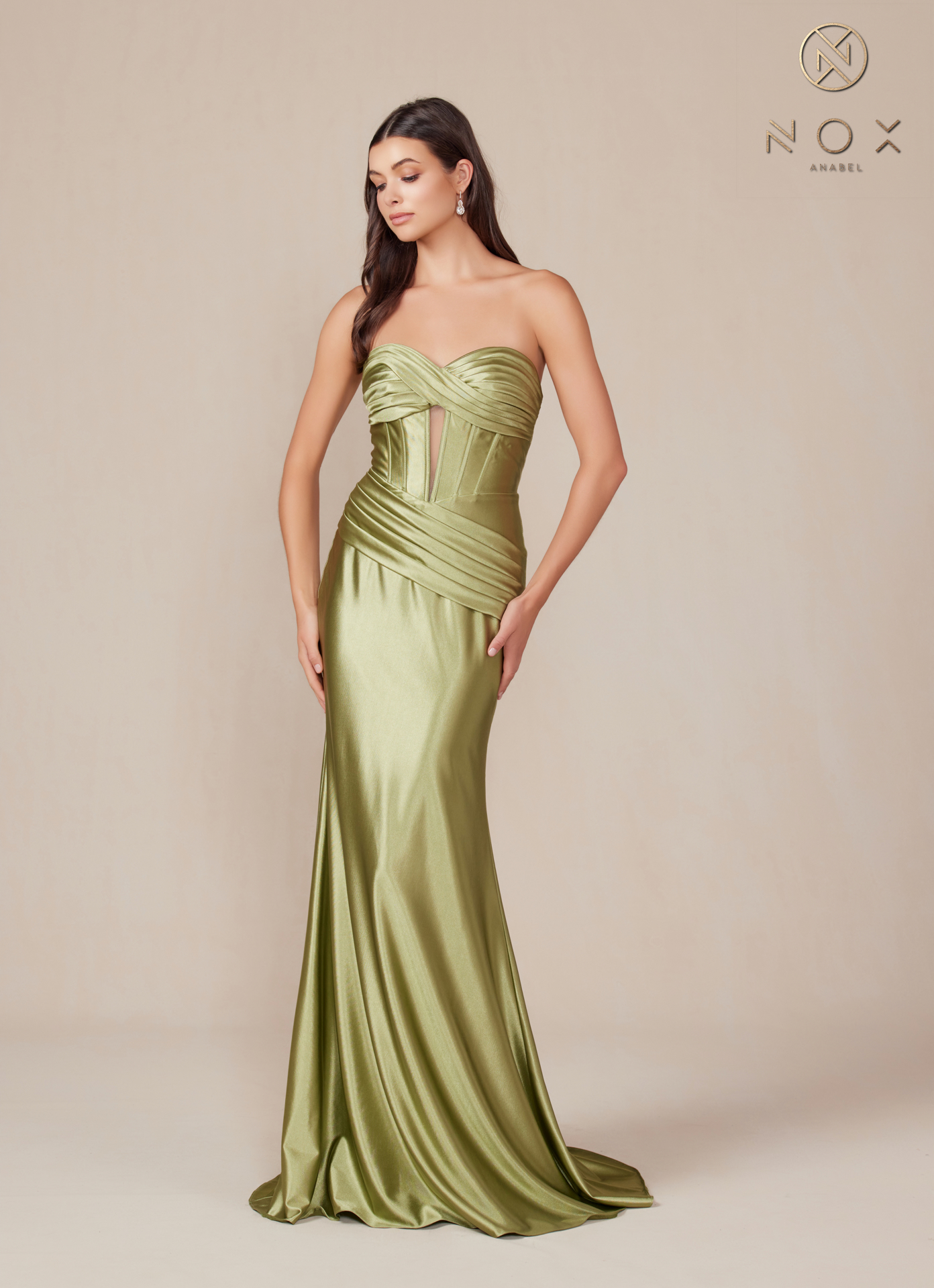 Satin Fitted Strapless Dress sweeping train — Nox Anabel T1500