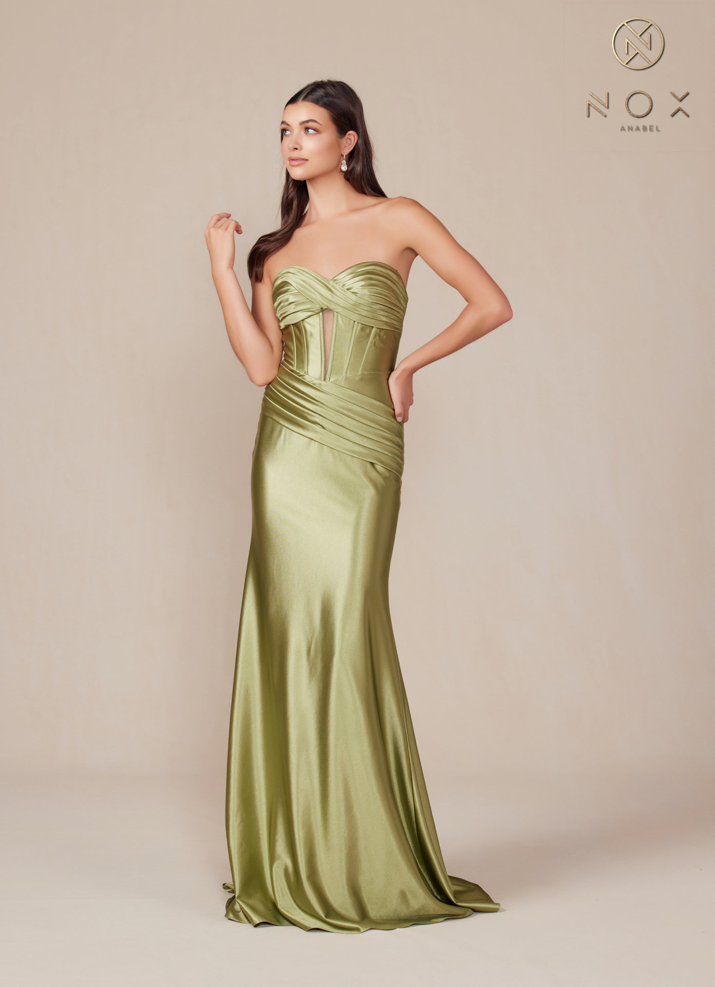 Satin Fitted Strapless Dress sweeping train — Nox Anabel T1500