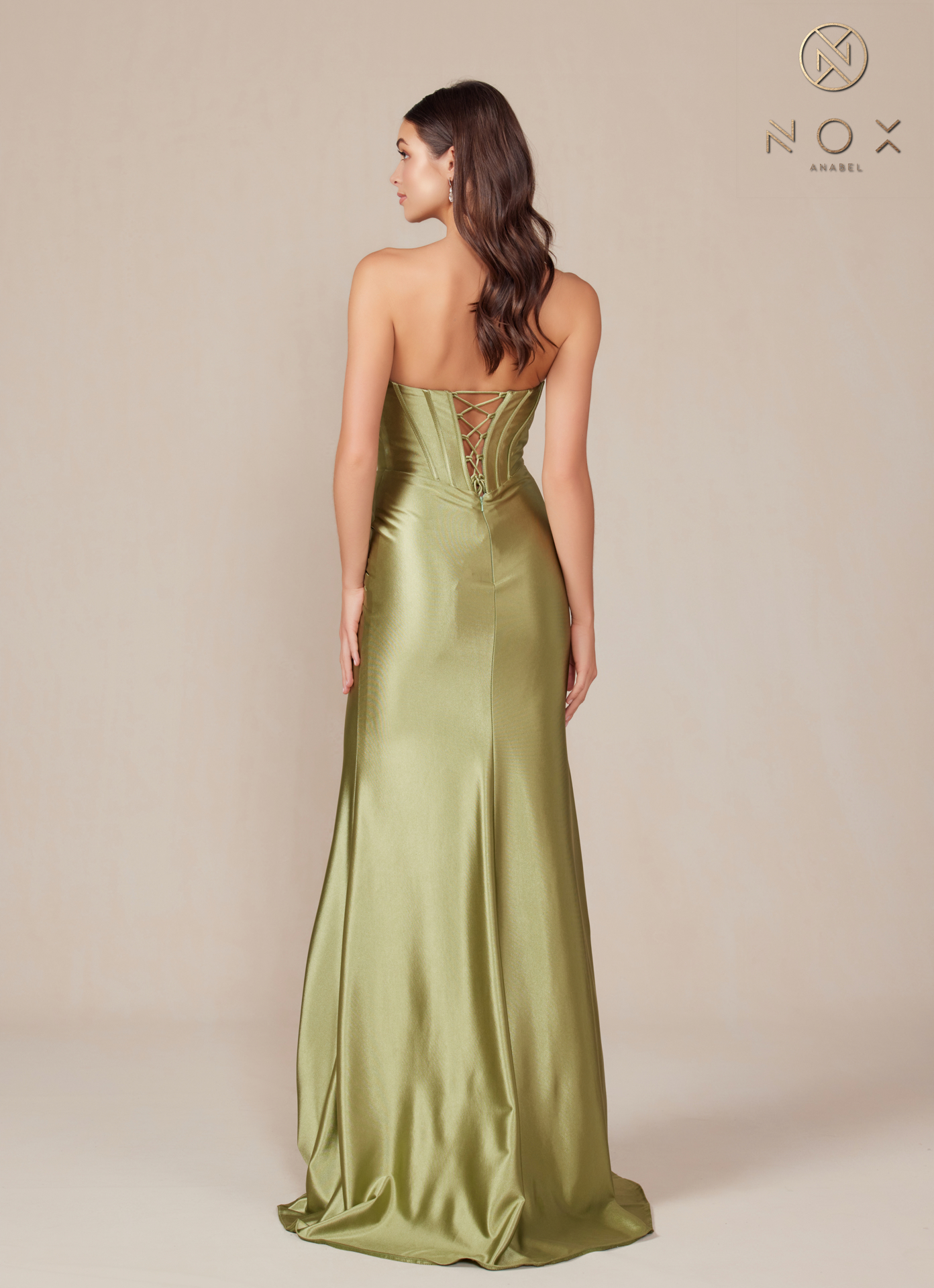 Satin Fitted Strapless Dress sweeping train — Nox Anabel T1500