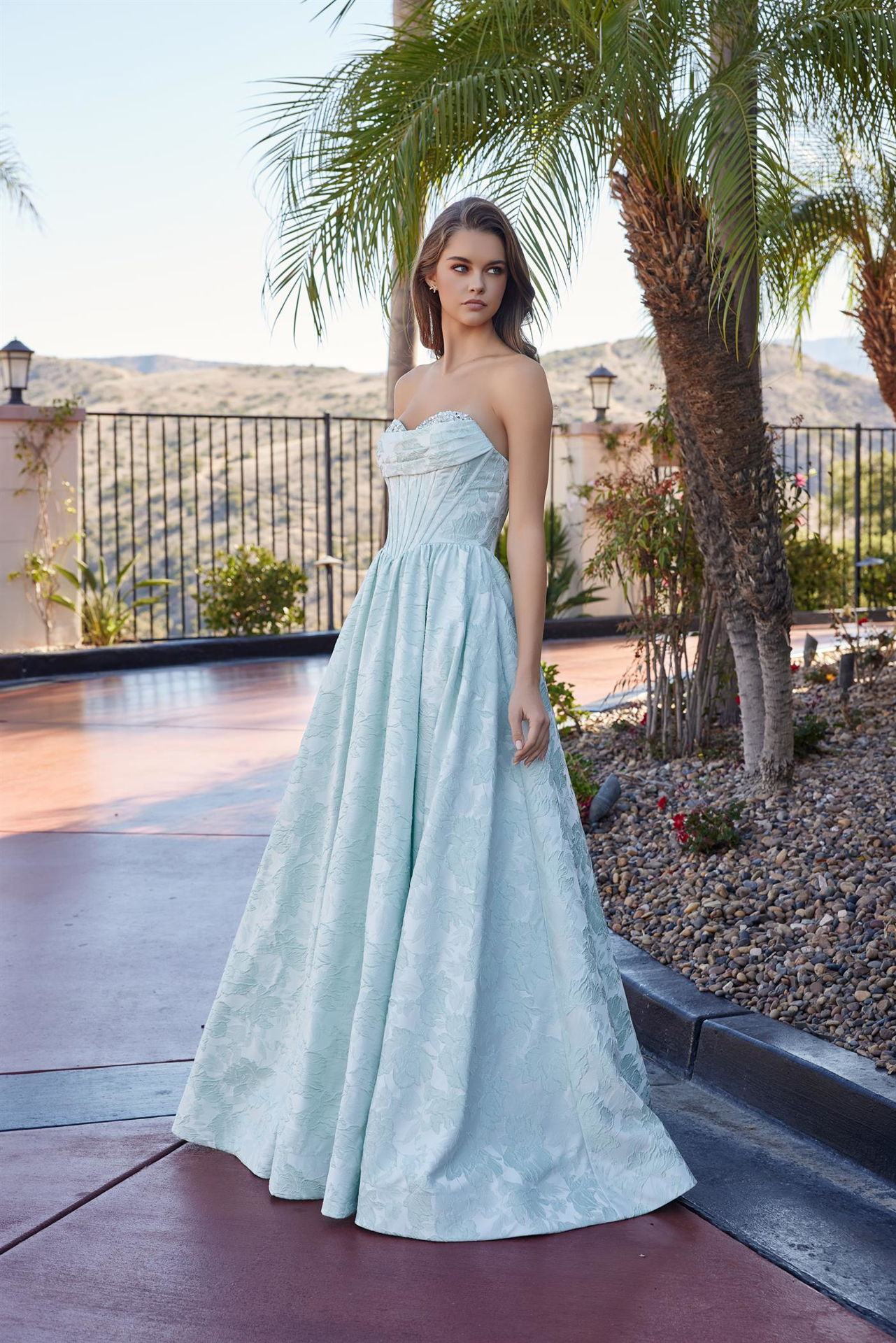Long Ball Gown in a Jacquard Material with a Sweetheart Bust — Nox Anabel T1912