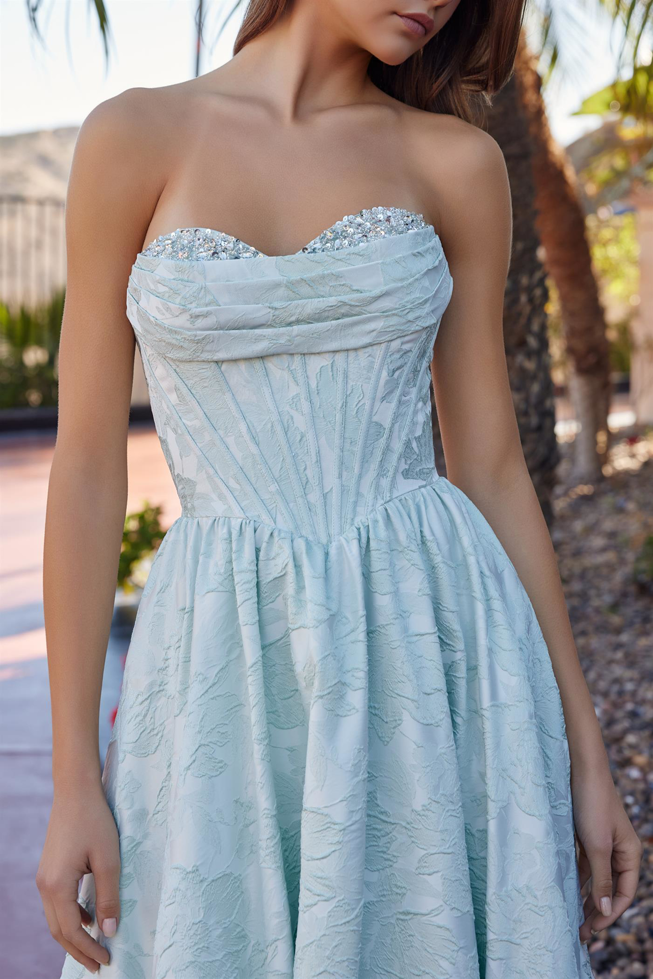 Long Ball Gown in a Jacquard Material with a Sweetheart Bust — Nox Anabel T1912