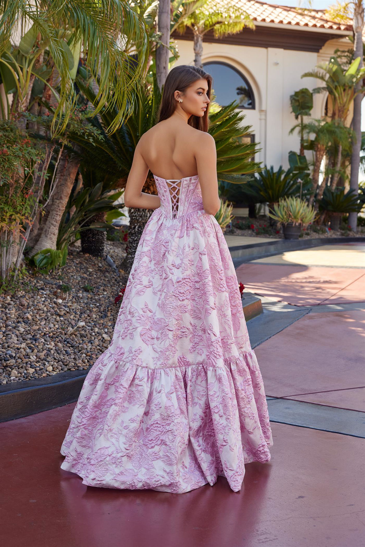 Ball Gown Dress Jacquard Material with a Semi-Sweetheart Bust — Nox Anabel T1923