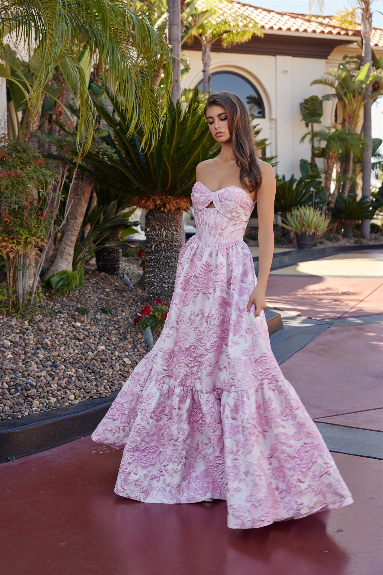 Ball Gown Dress Jacquard Material with a Semi-Sweetheart Bust — Nox Anabel T1923