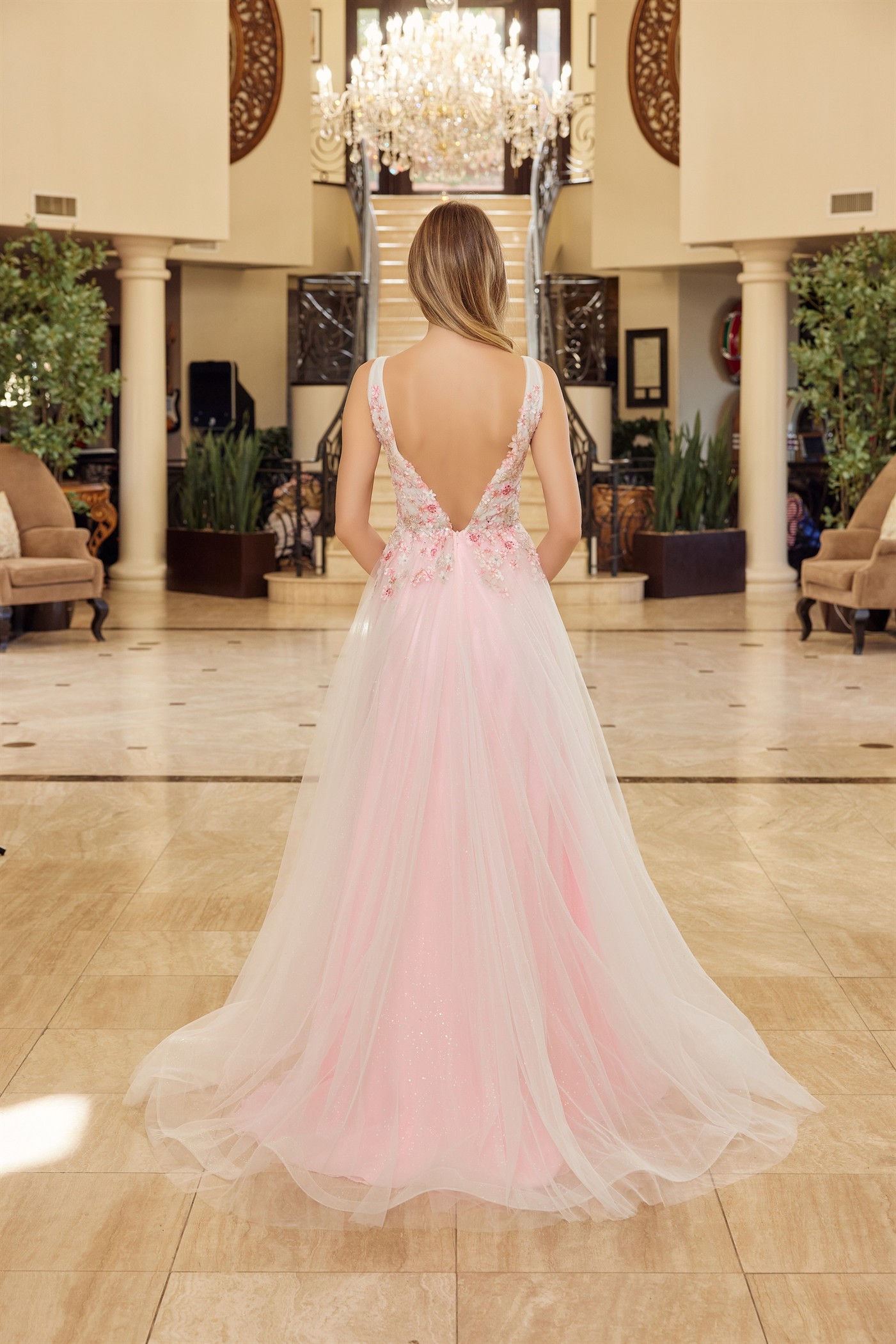 Full Flower Embroidered Bodice a Line Tulle Material — Nox Anabel Y1799