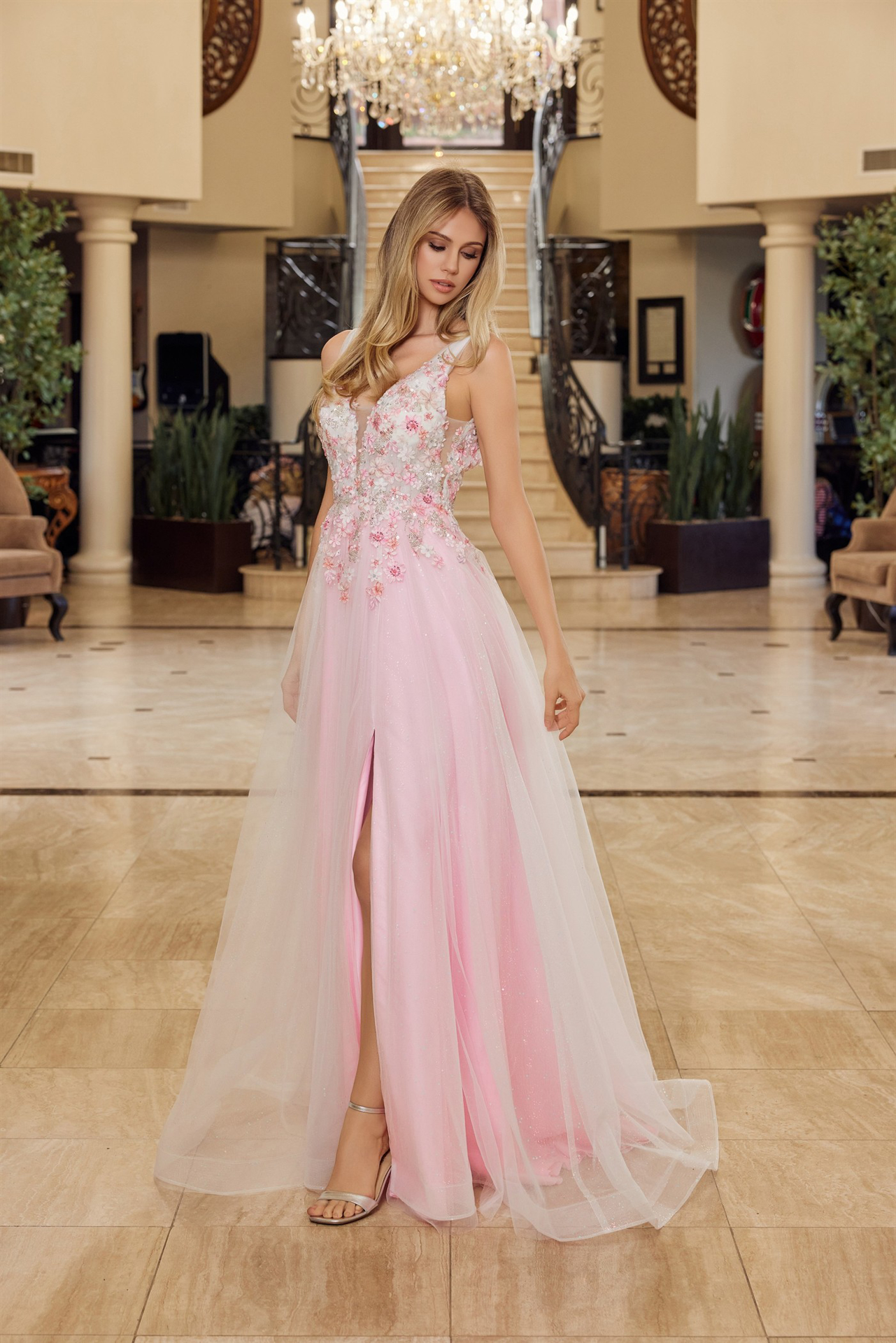 Full Flower Embroidered Bodice a Line Tulle Material — Nox Anabel Y1799