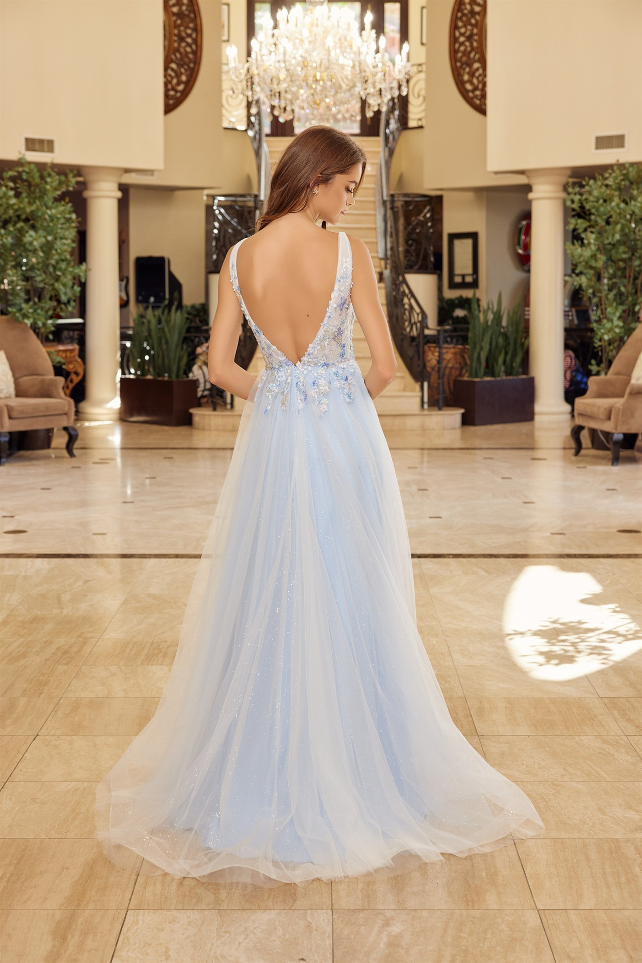 Full Flower Embroidered Bodice a Line Tulle Material — Nox Anabel Y1799