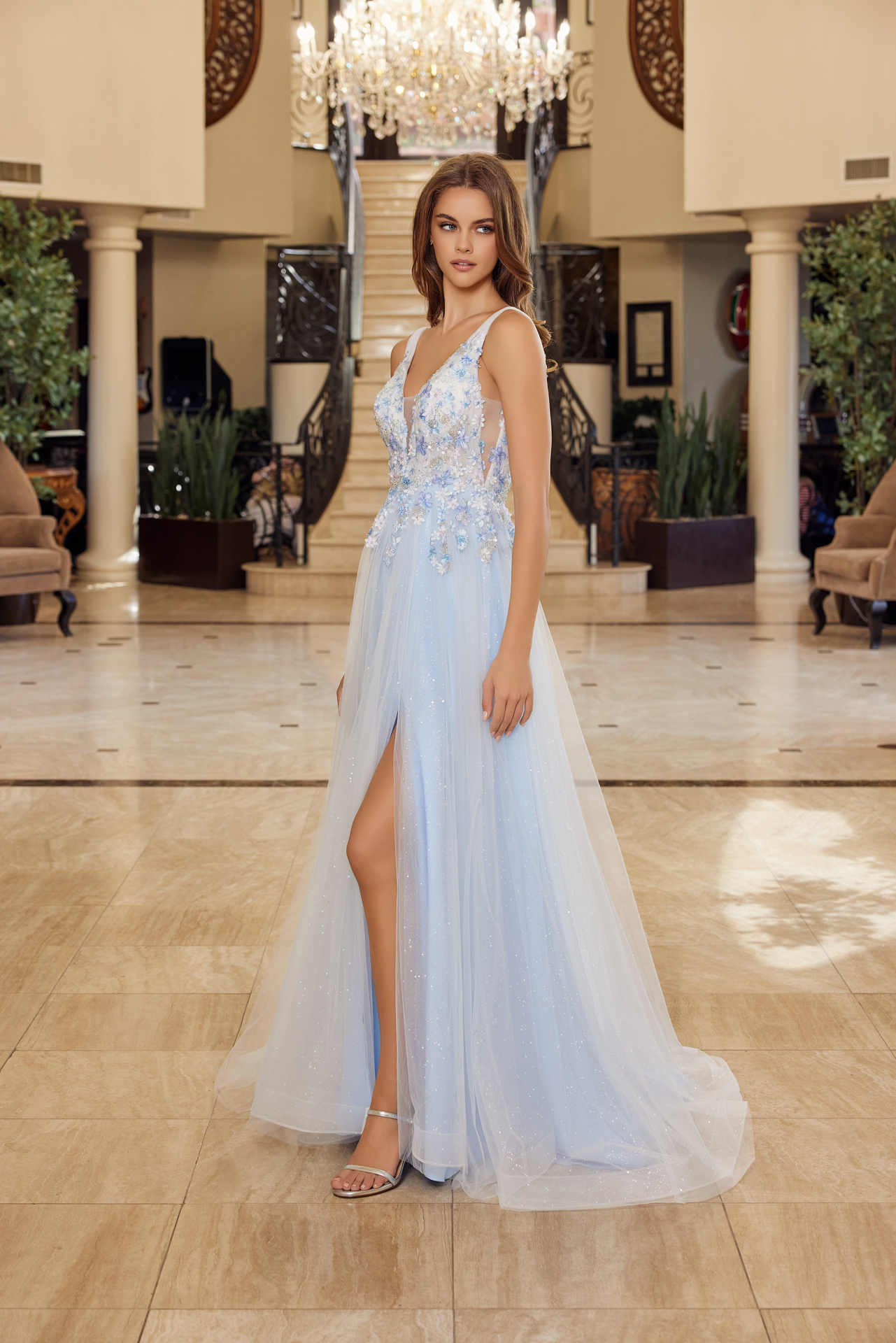Full Flower Embroidered Bodice a Line Tulle Material — Nox Anabel Y1799