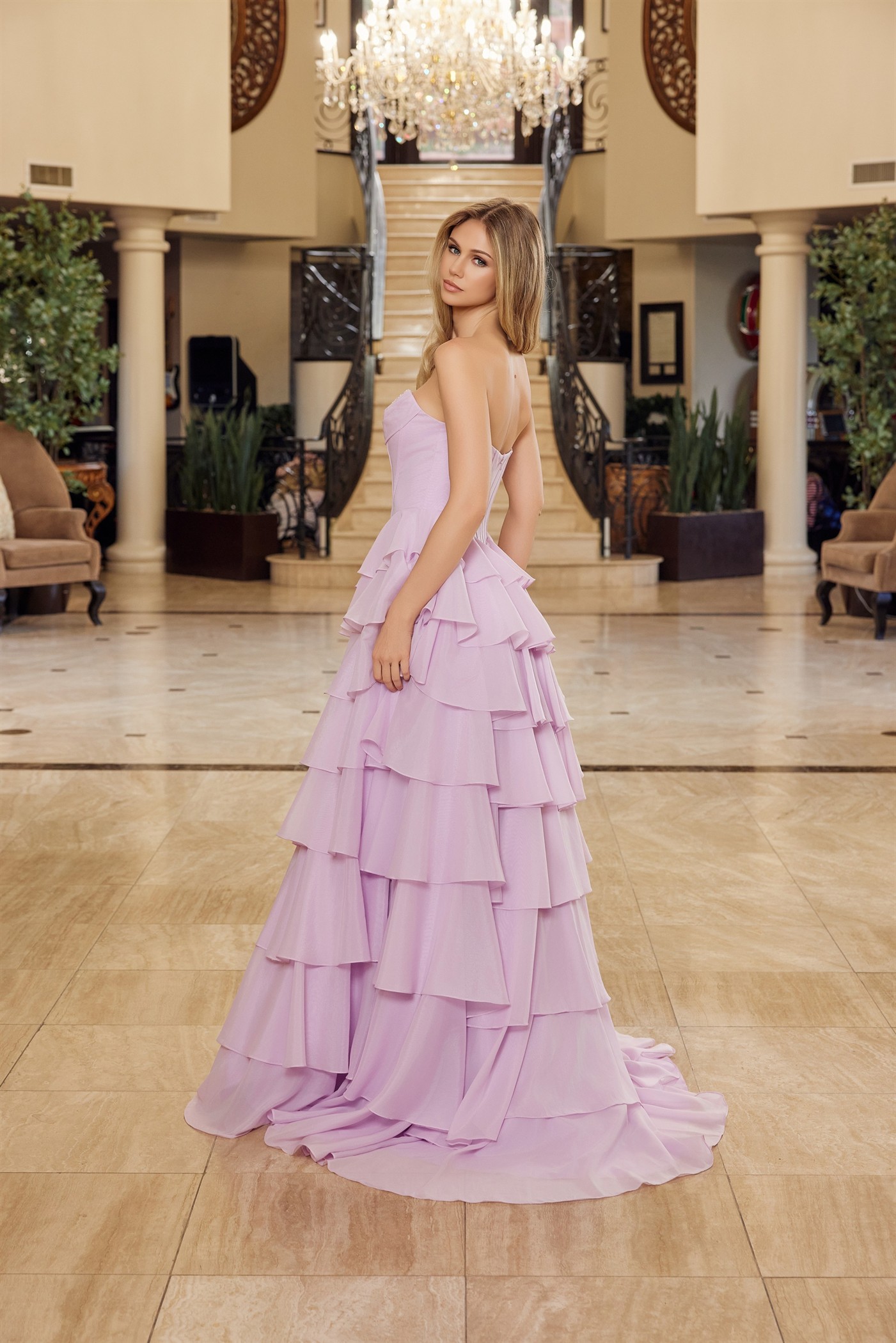 Multilayered Long Ball Gown Sequined Bustline — Nox Anabel Y1806