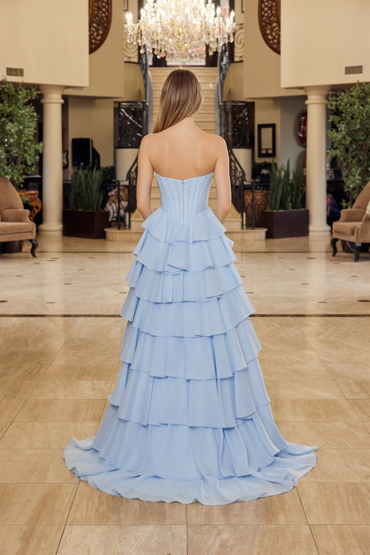 Multilayered Long Ball Gown Sequined Bustline — Nox Anabel Y1806