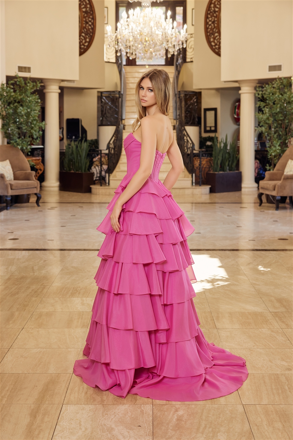 Multilayered Long Ball Gown Sequined Bustline — Nox Anabel Y1806