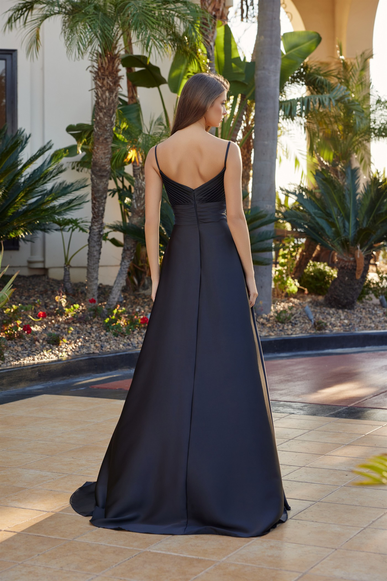Long Satin Aline Dress with a Sweetheart Beaded Bustline — Nox Anabel Y1808