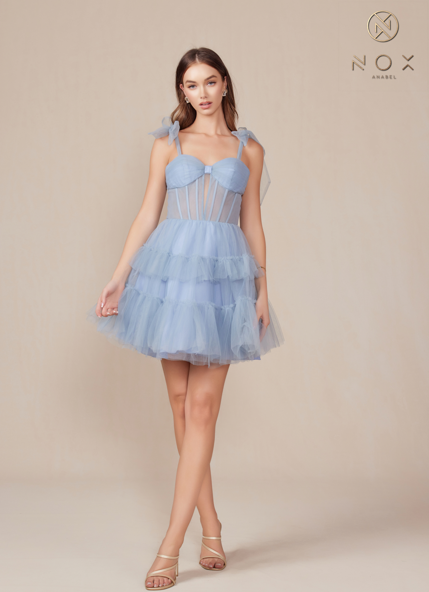 Tie-Strap Corset Fit & Flare Tulle Short Dress — Nox Anabel Y858