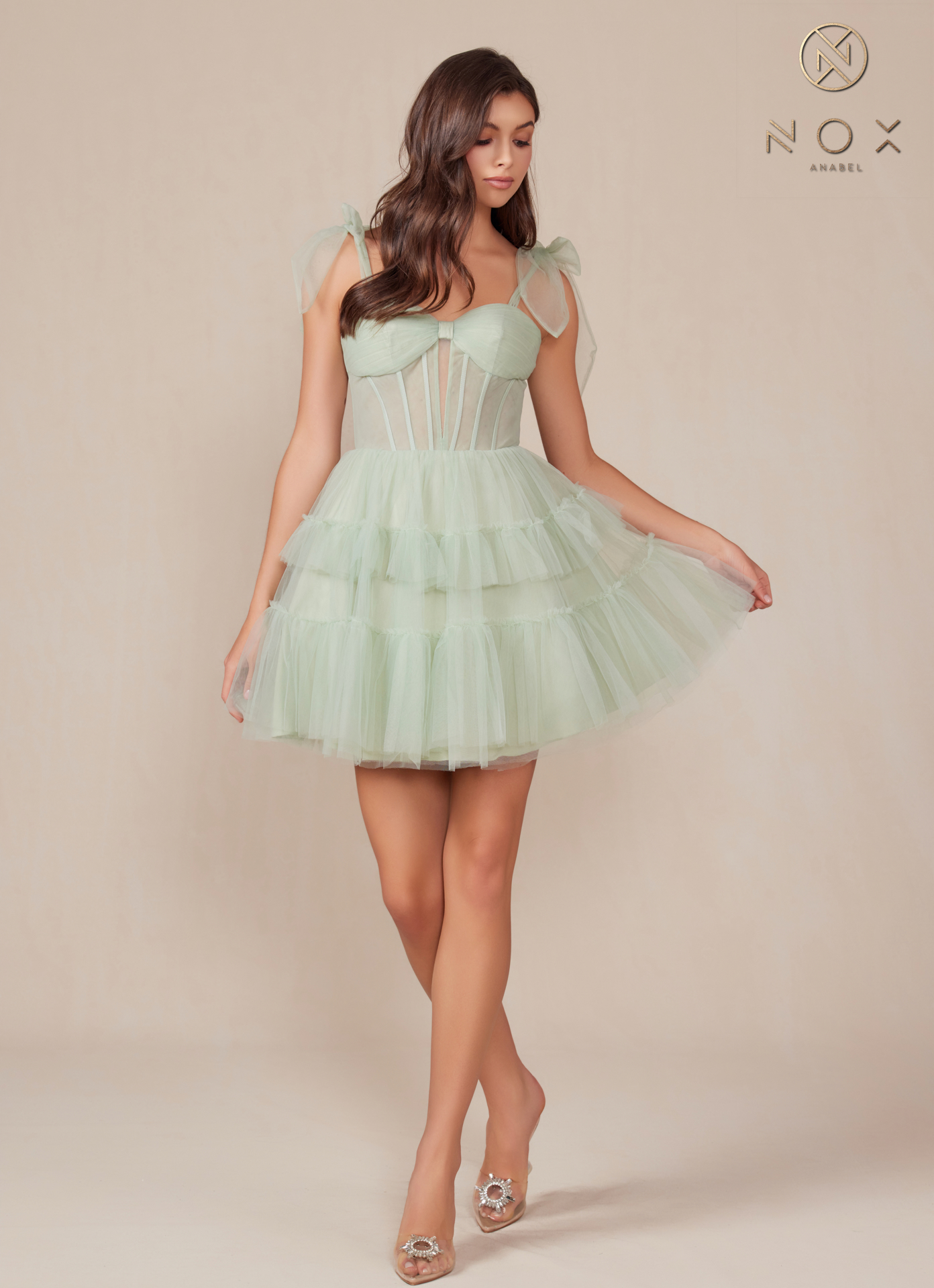 Tie-Strap Corset Fit & Flare Tulle Short Dress — Nox Anabel Y858