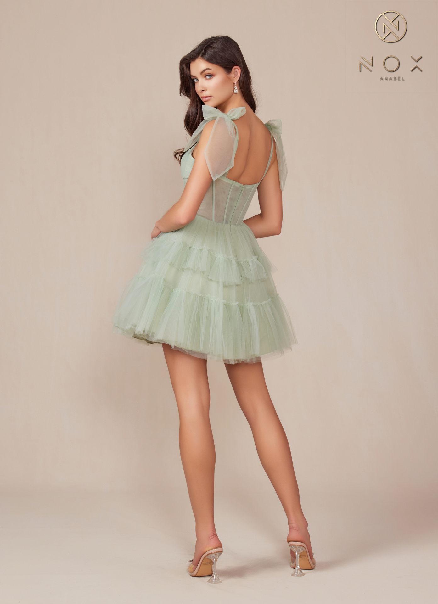 Tie-Strap Corset Fit & Flare Tulle Short Dress — Nox Anabel Y858