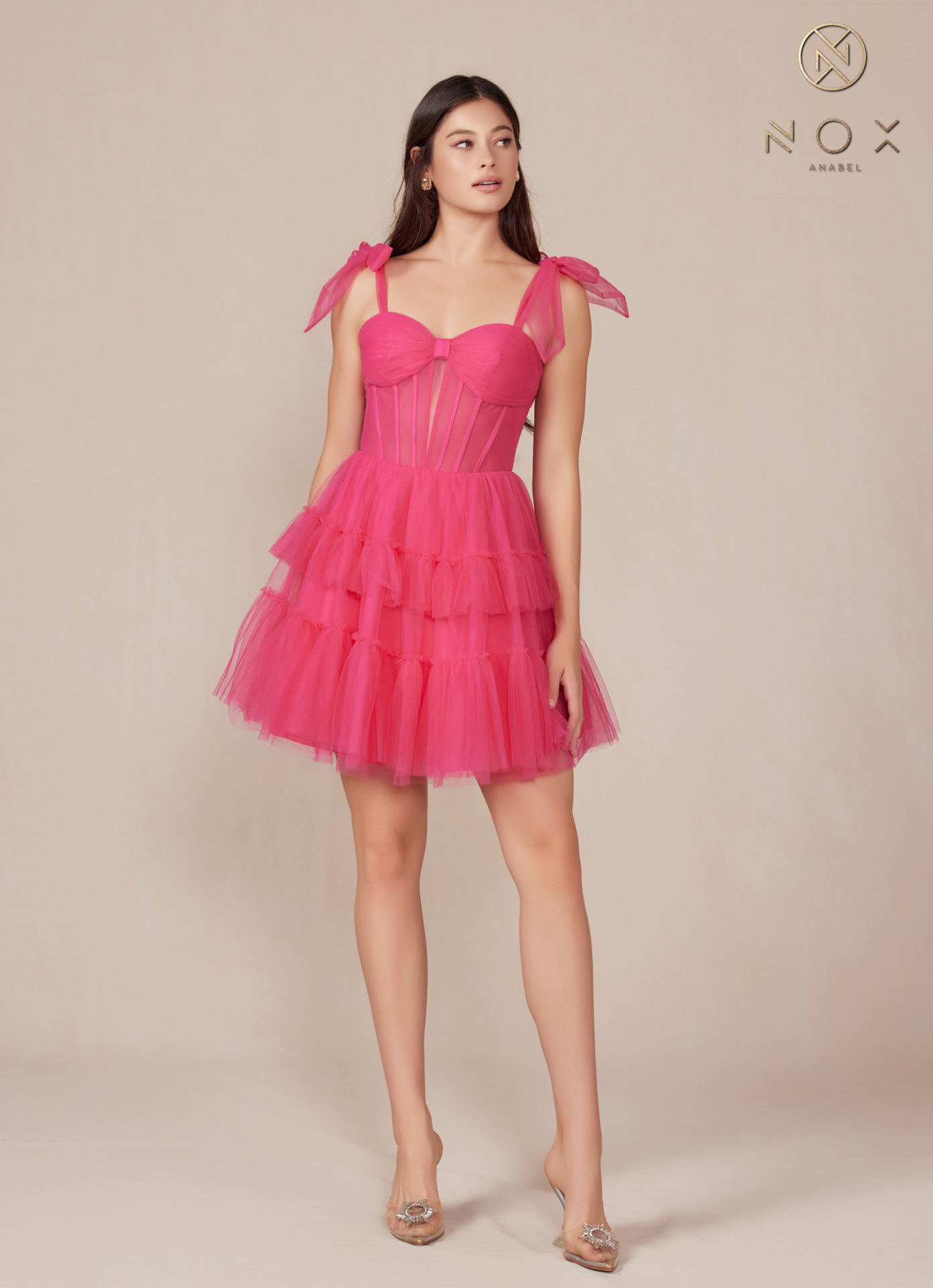 Tie-Strap Corset Fit & Flare Tulle Short Dress — Nox Anabel Y858
