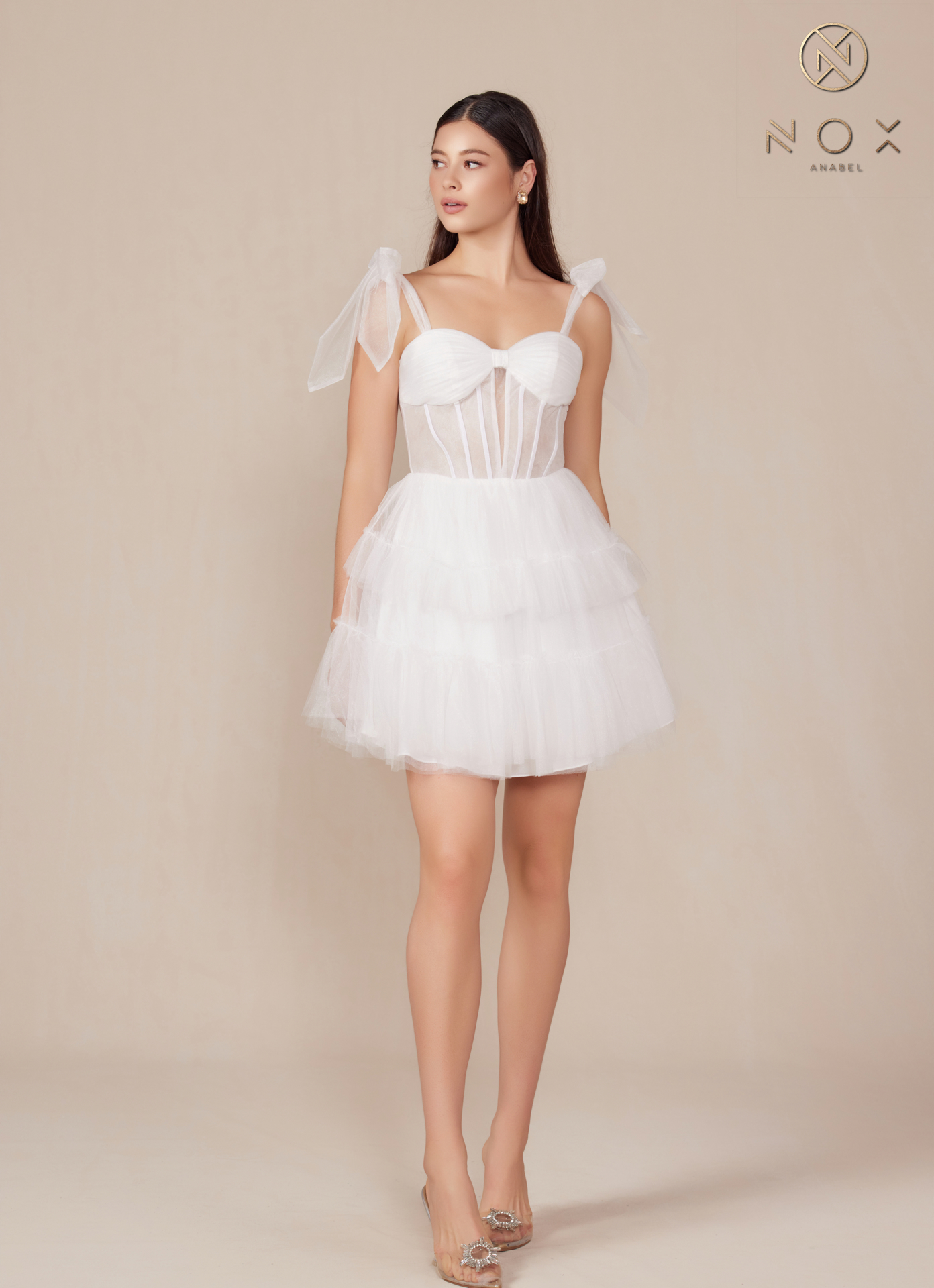 Tie-Strap Corset Fit & Flare Tulle Wedding Dress — Nox Anabel Y858W