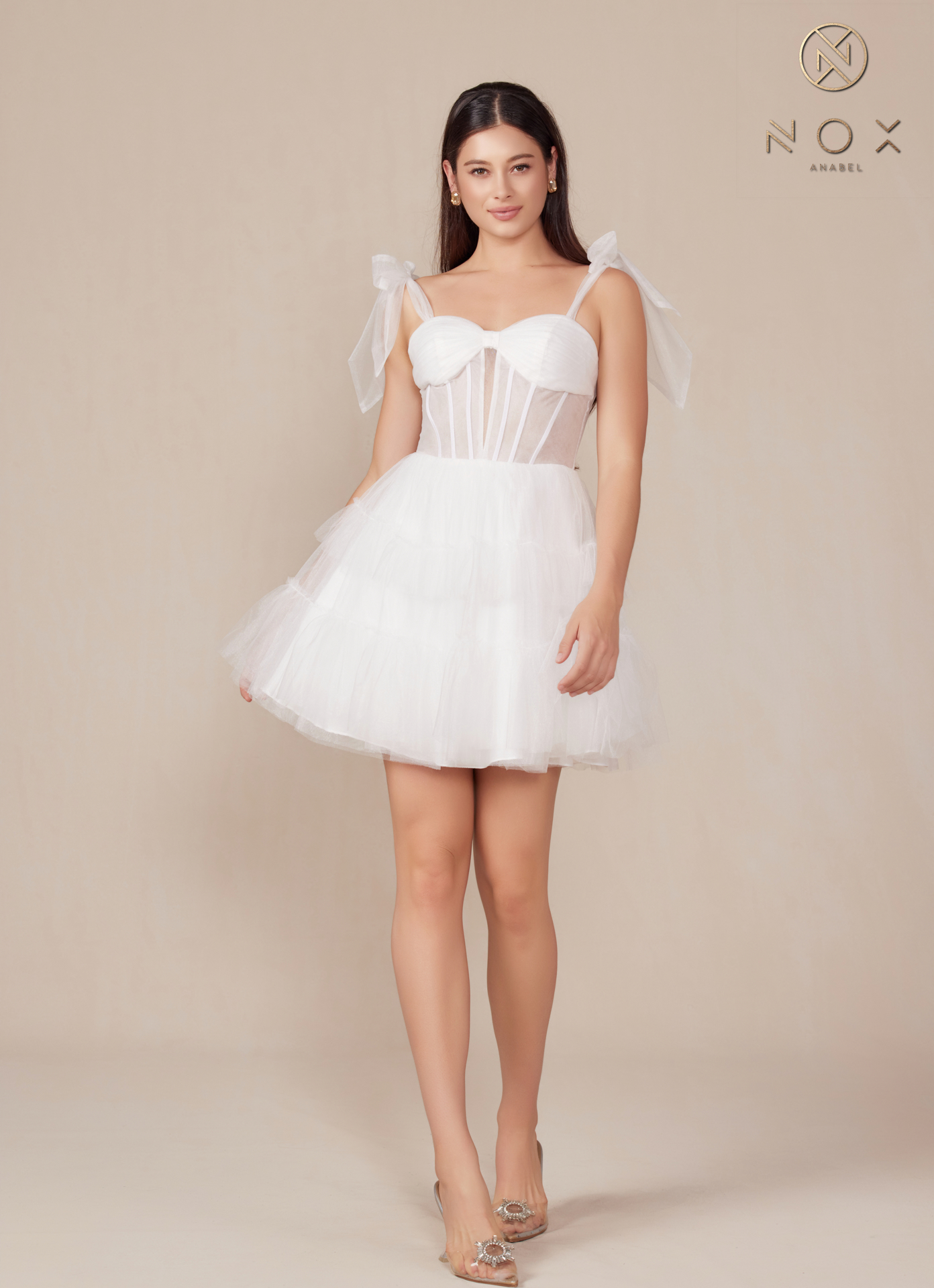 Tie-Strap Corset Fit & Flare Tulle Wedding Dress — Nox Anabel Y858W