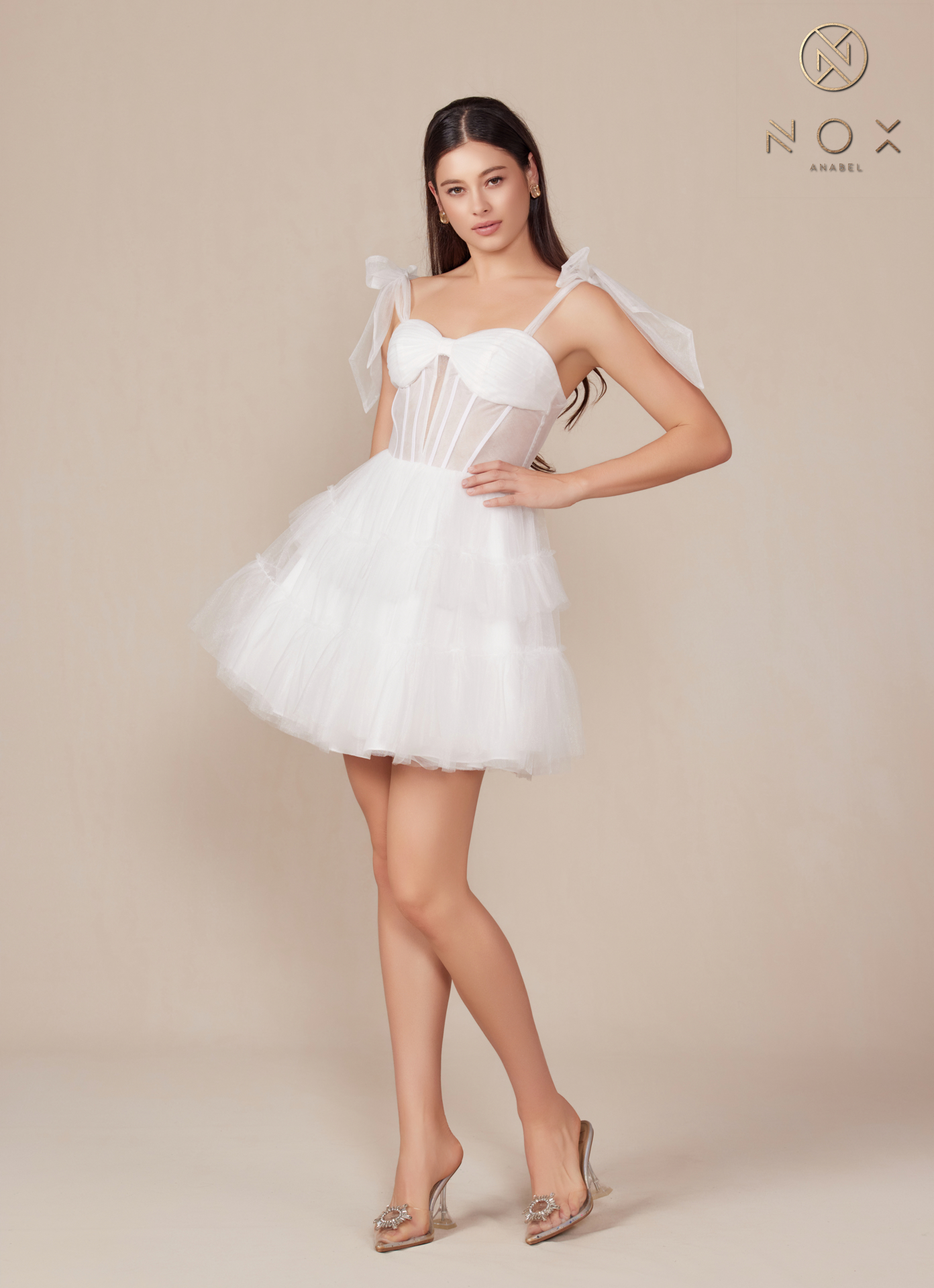 Tie-Strap Corset Fit & Flare Tulle Wedding Dress — Nox Anabel Y858W