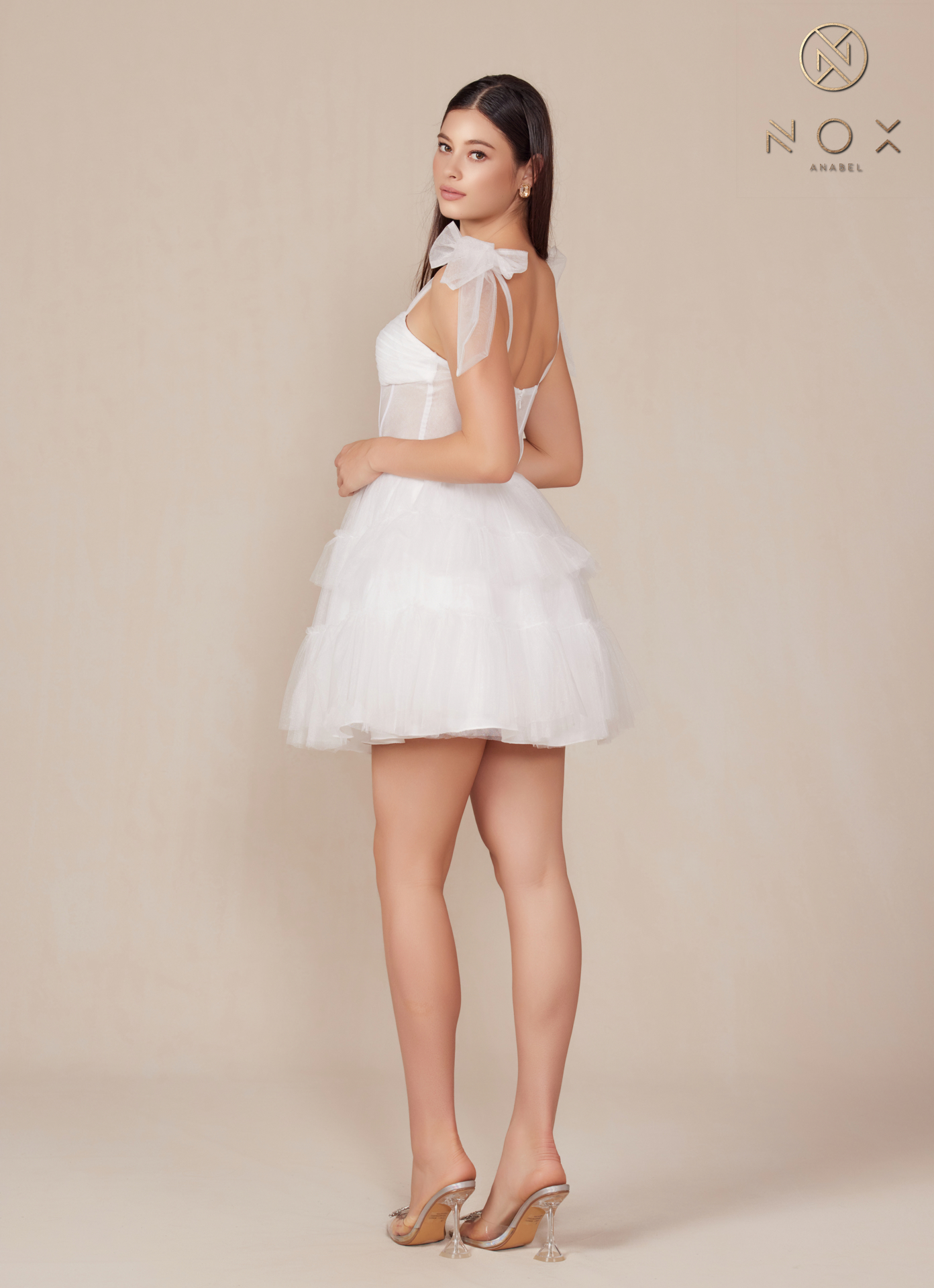 Tie-Strap Corset Fit & Flare Tulle Wedding Dress — Nox Anabel Y858W