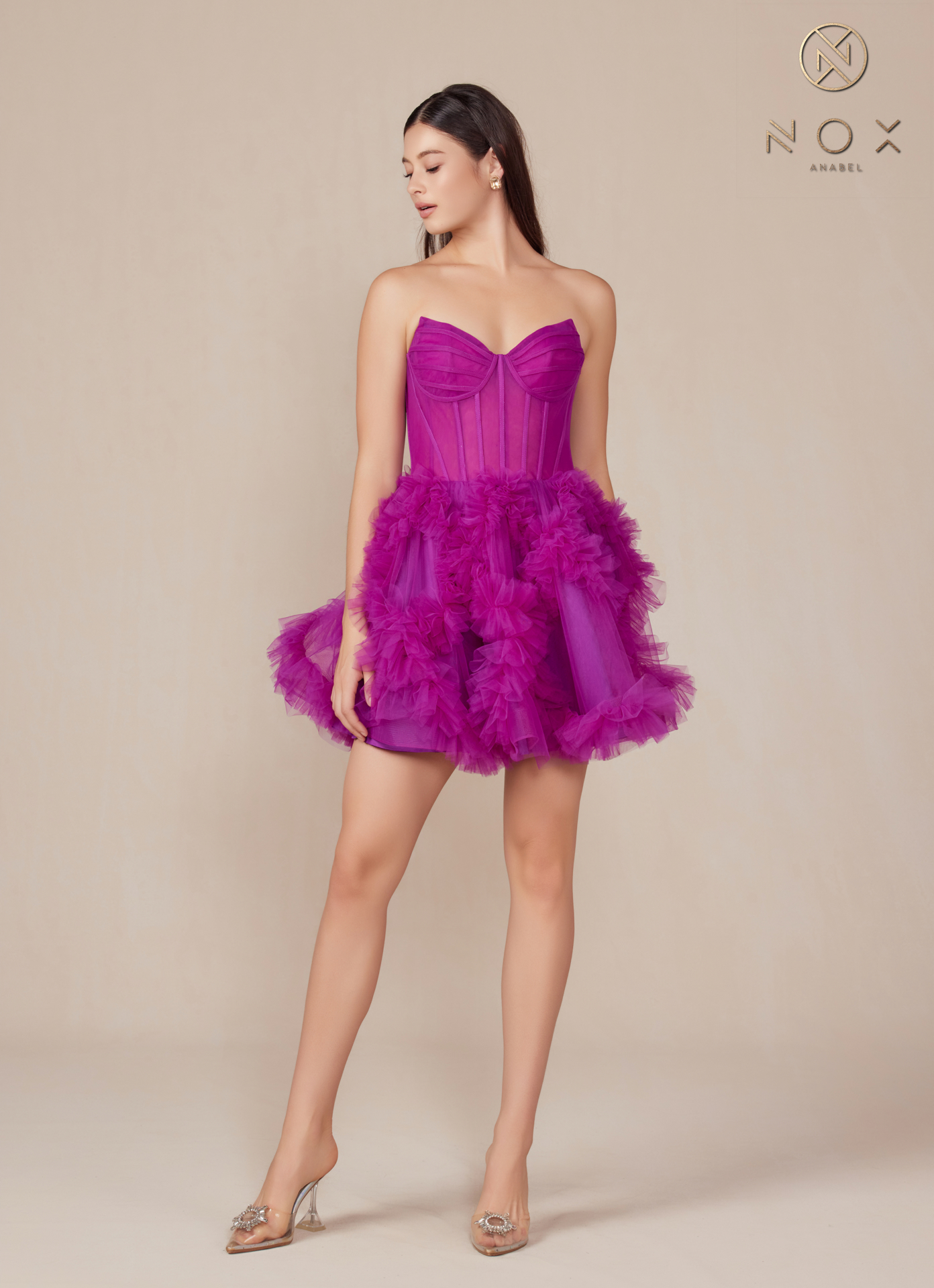 Short Strapless Party Ruffle Skirt Dress — Nox Anabel Y859