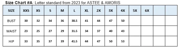 AMORIS T735W Dress — AMORIS SIZE CHART