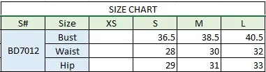 ASTEE BD7012 Dress — SIZE CHART