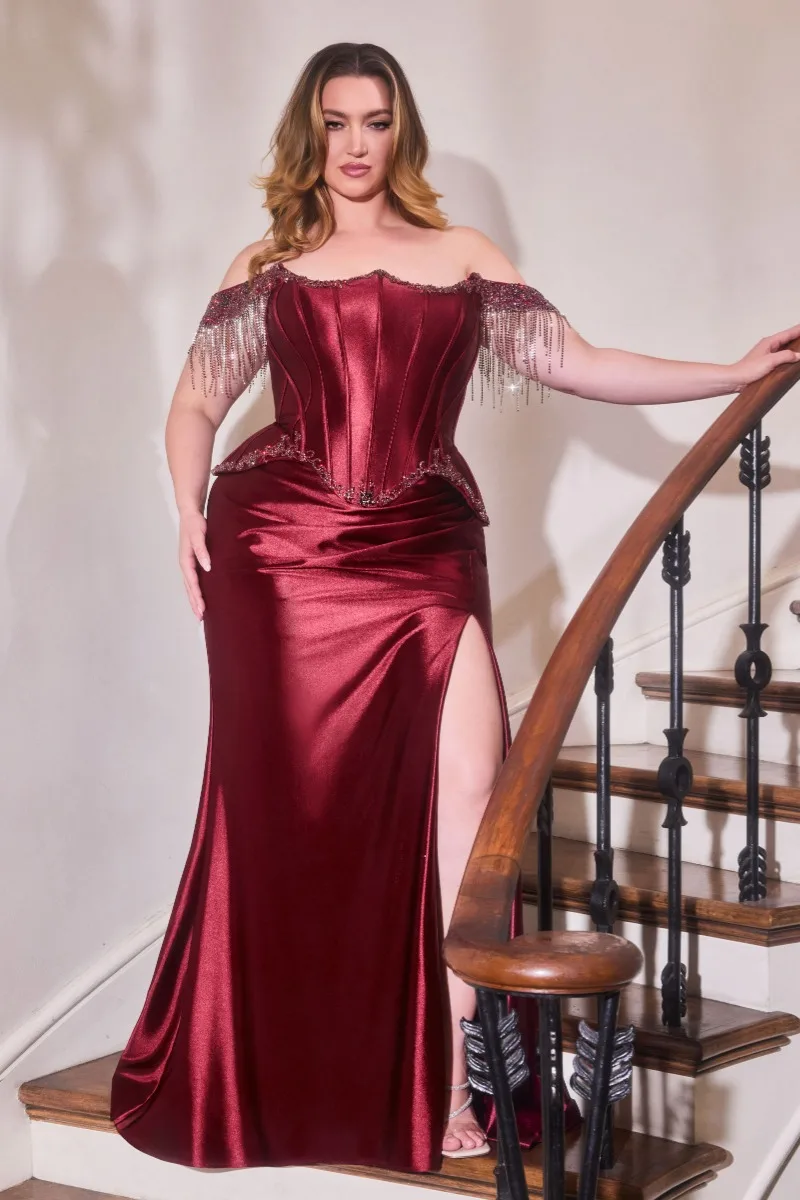 Ladivine CD688 Dress — BURGUNDY CURVEFRONT