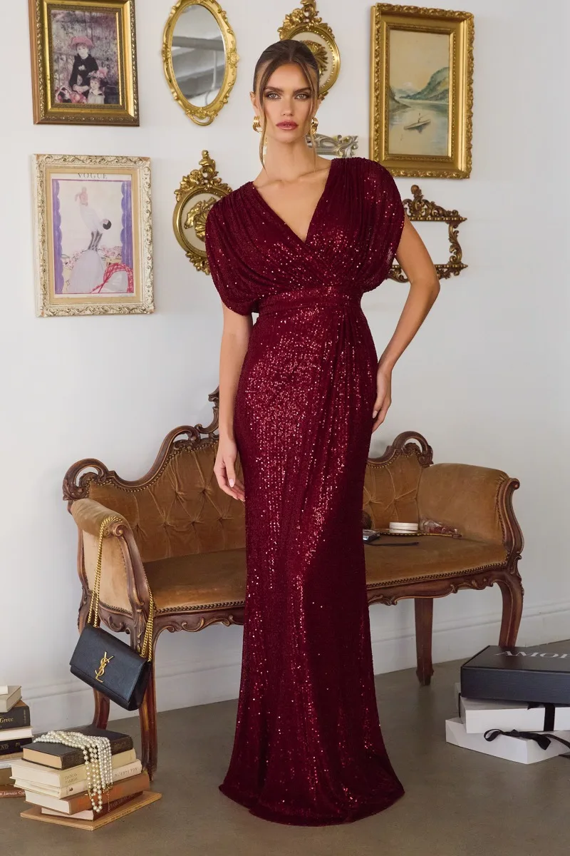AMORIS T101 Dress — BURGUNDY