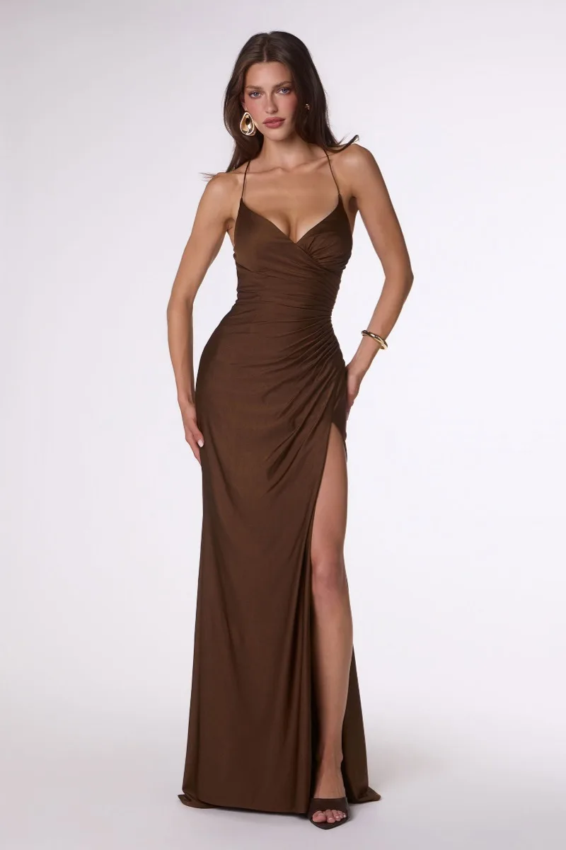 AMORIS T102 Dress — ESPRESSO