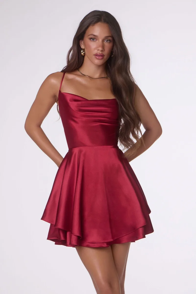 AMORIS T616 Dress — BURGUNDY