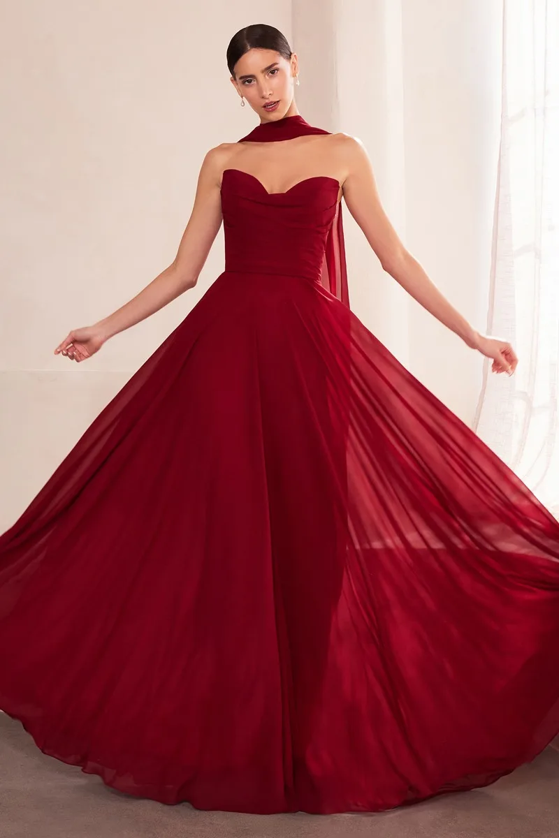 AMORIS T703 Dress — BURGUNDY
