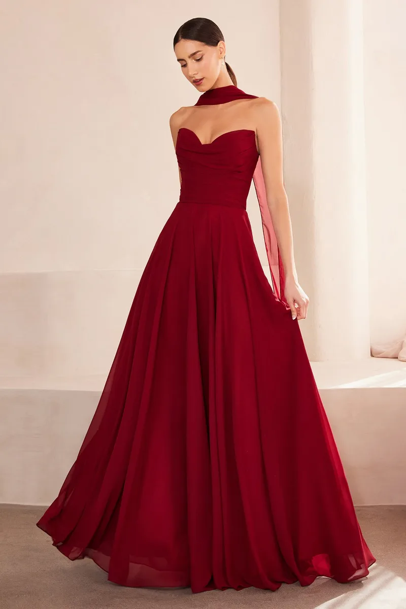 AMORIS T703 Dress — BURGUNDY