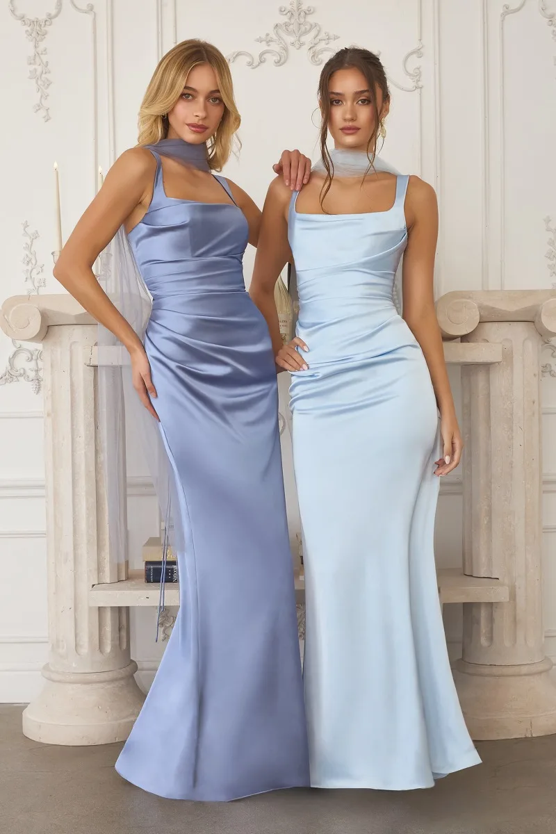 AMORIS T729 Dress — LT BLUE DUSTY BLUE