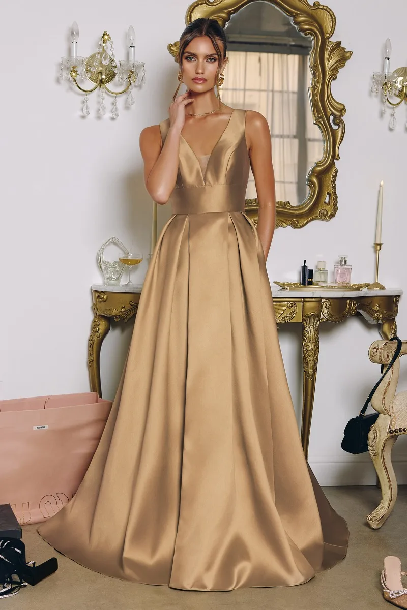 AMORIS T814 Dress — MOCHA GOLD