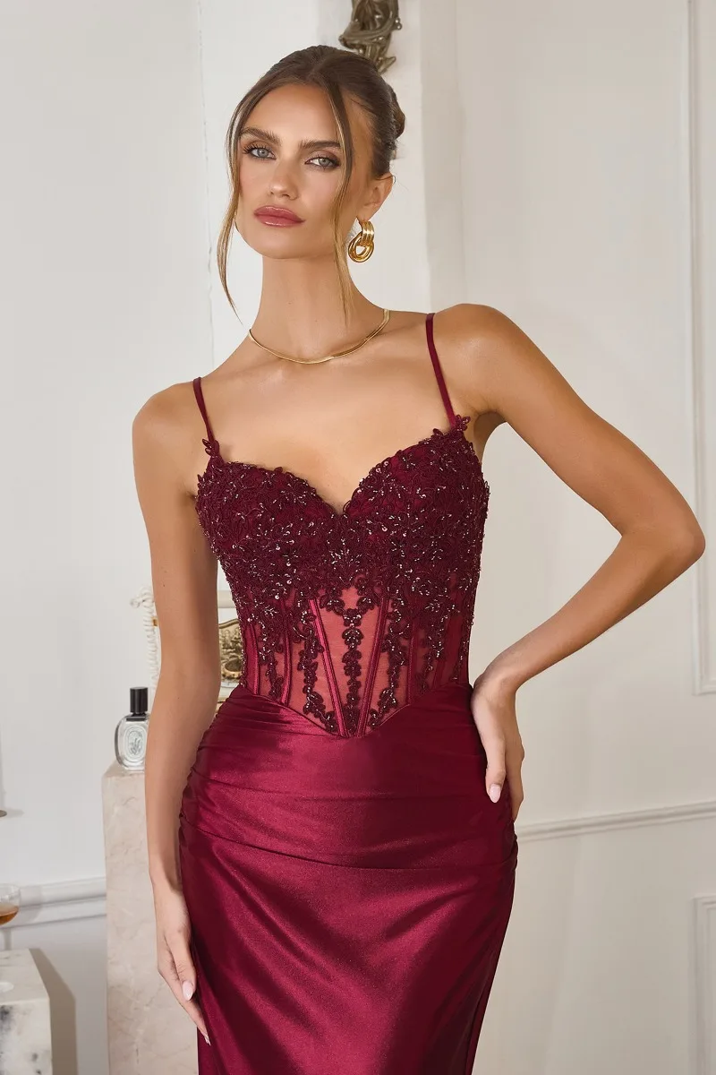 AMORIS T819 Dress — BURGUNDY