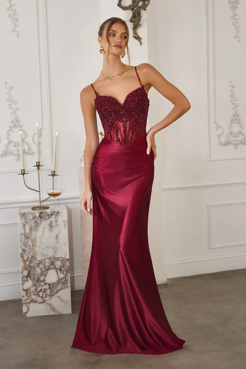 AMORIS T819 Dress — BURGUNDY