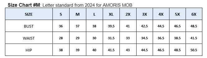 AMORIS T9001 Dress — T9000P T9001P SIZE CHART 1