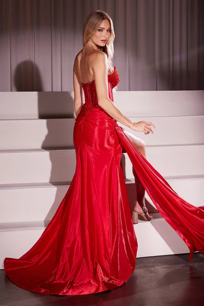 CM369 Strapless Stretch Taffeta Fitted Gown — photo 4