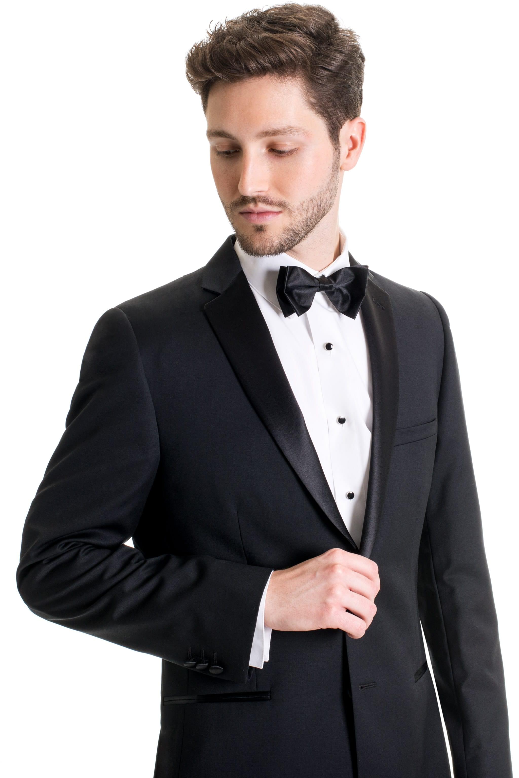 Black Slim Fit Tuxedo Coat - Super 120's — photo 3