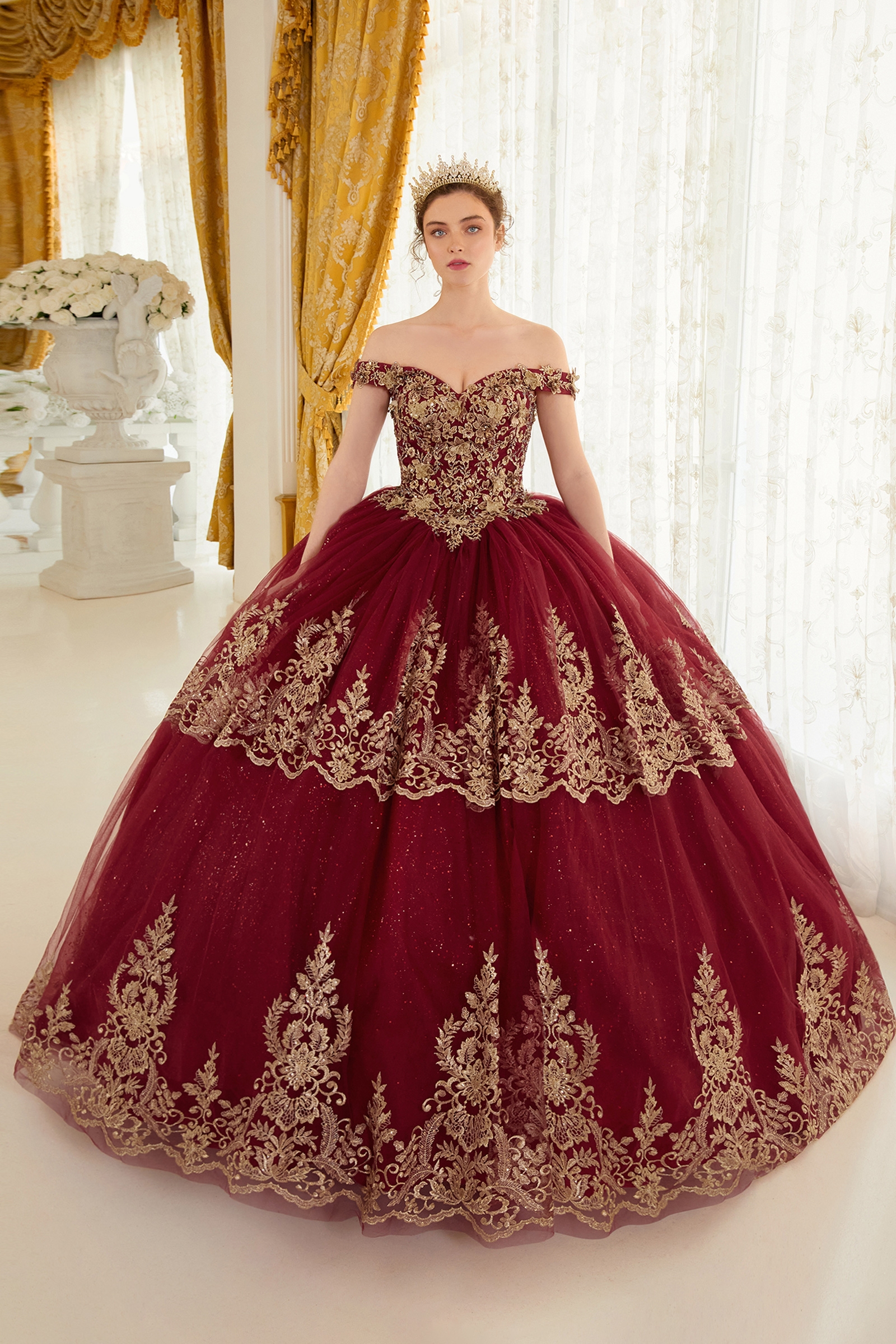 Ladivine 15705 Dress in Burgundy Gold