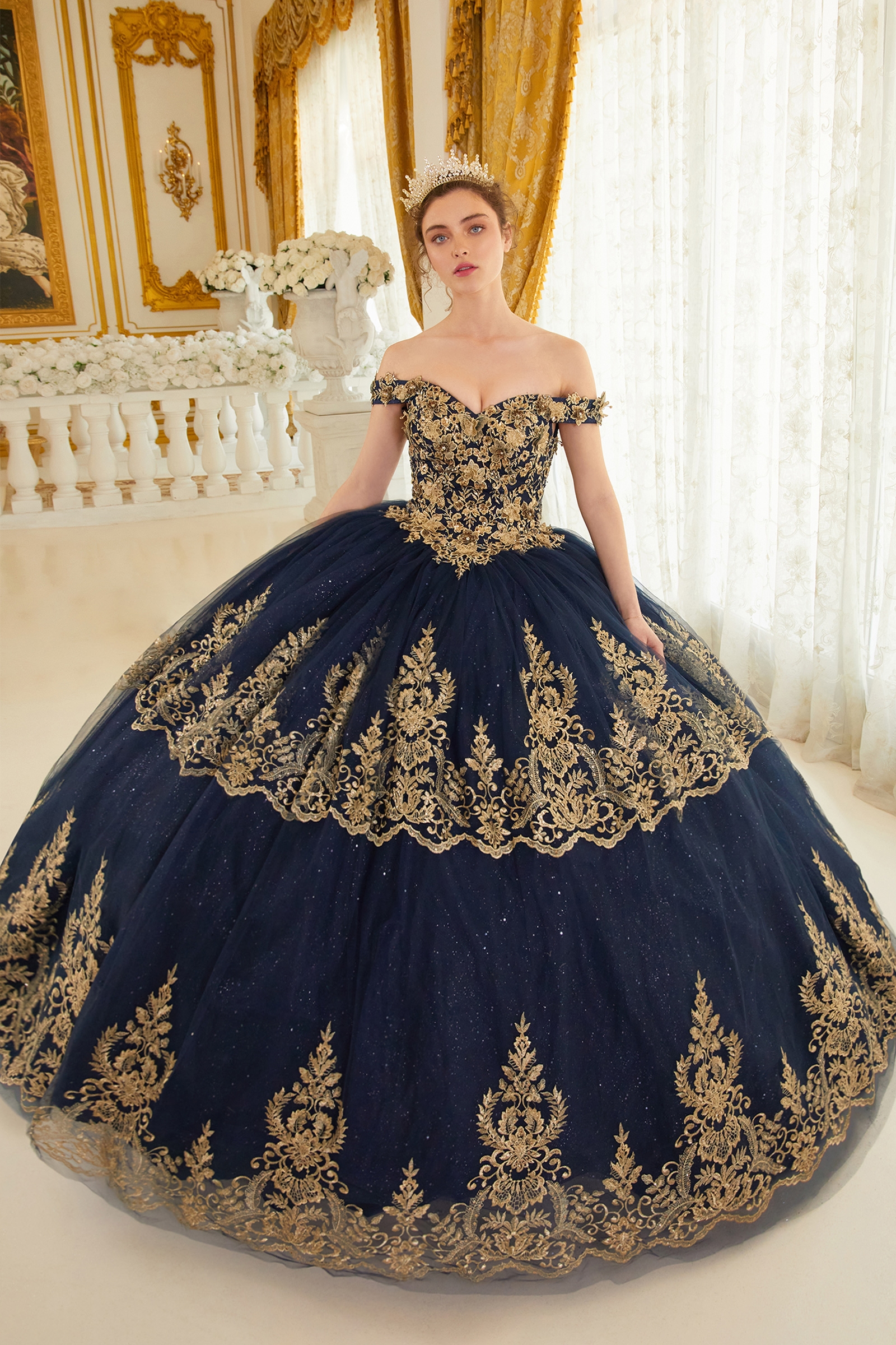 Ladivine 15705 Dress in Navy Gold