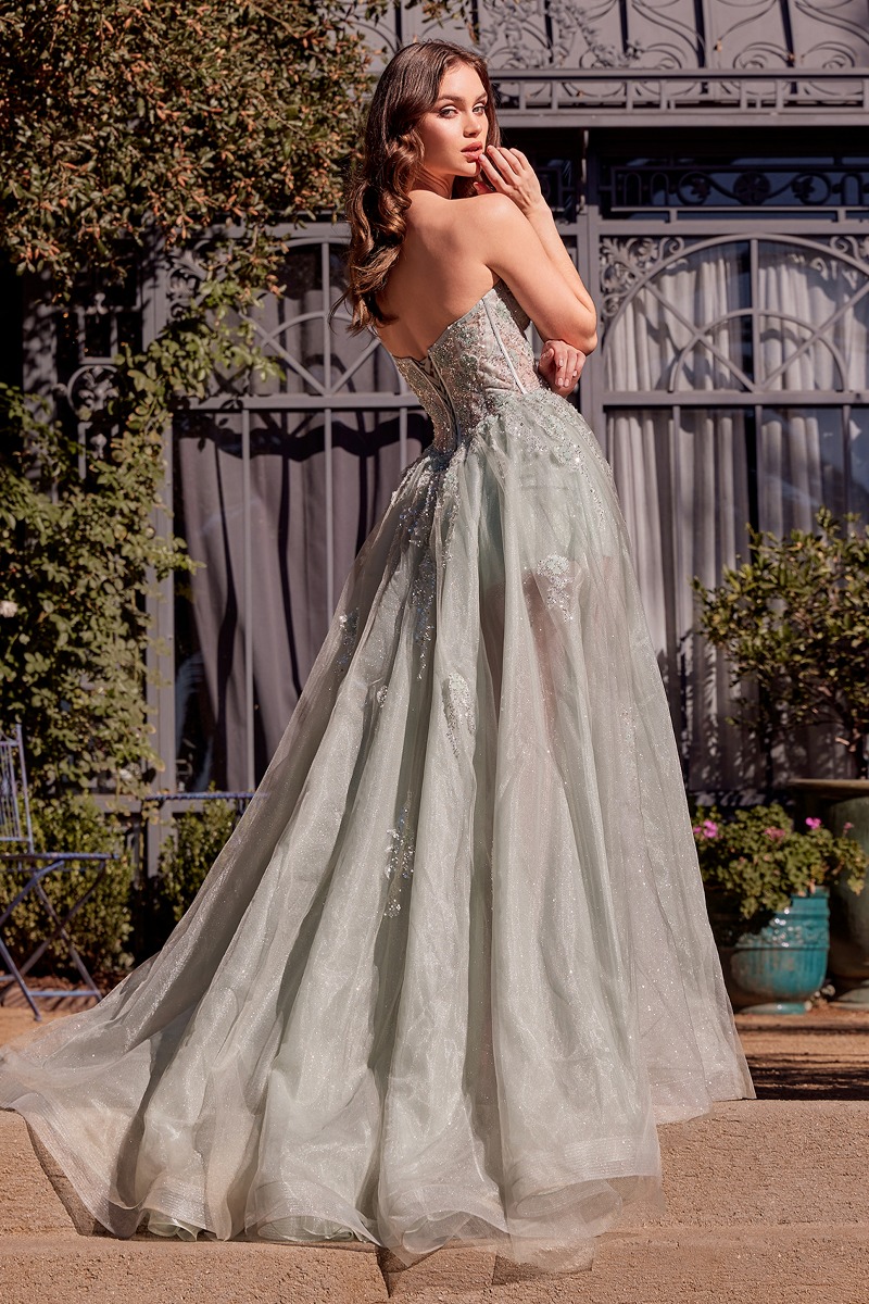 Andrea & Leo A1381 Dress in Sage — back view