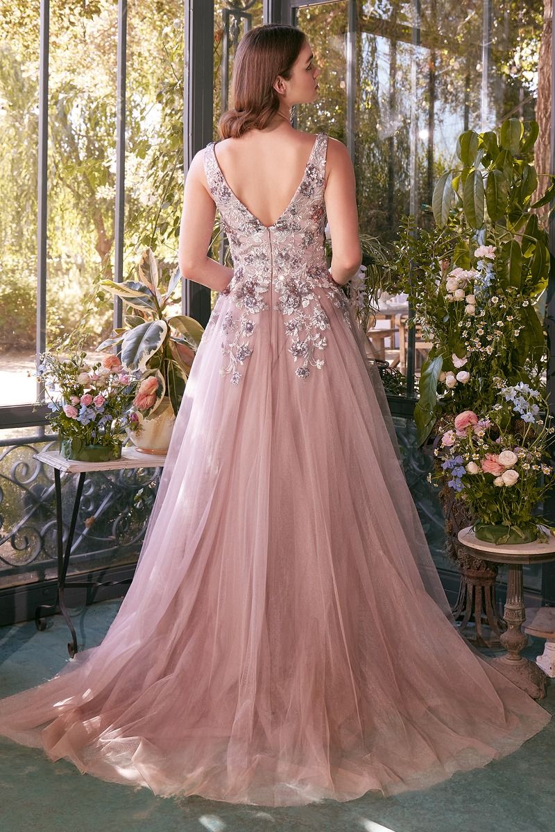 Andrea & Leo A1401 Dress in Dusty Mauve — back view