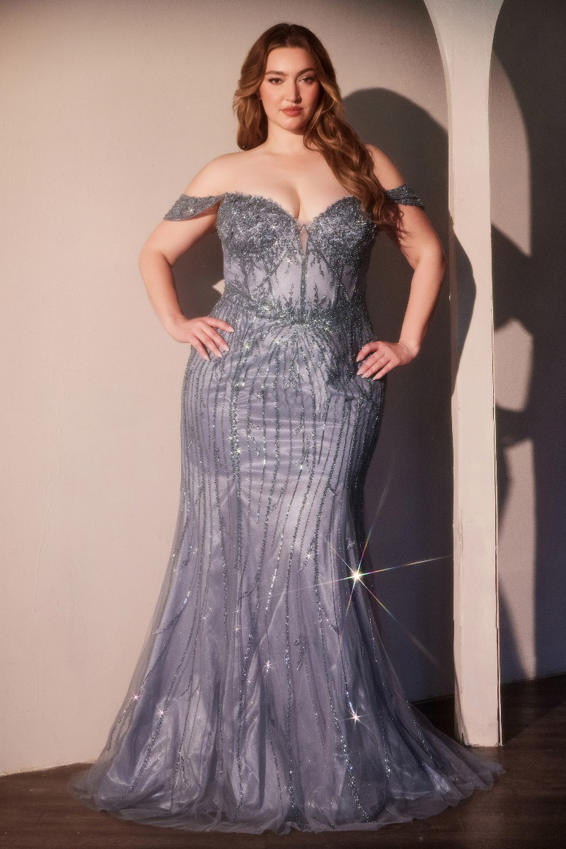 Ladivine CC341C Dress in Smoky Blue — front view