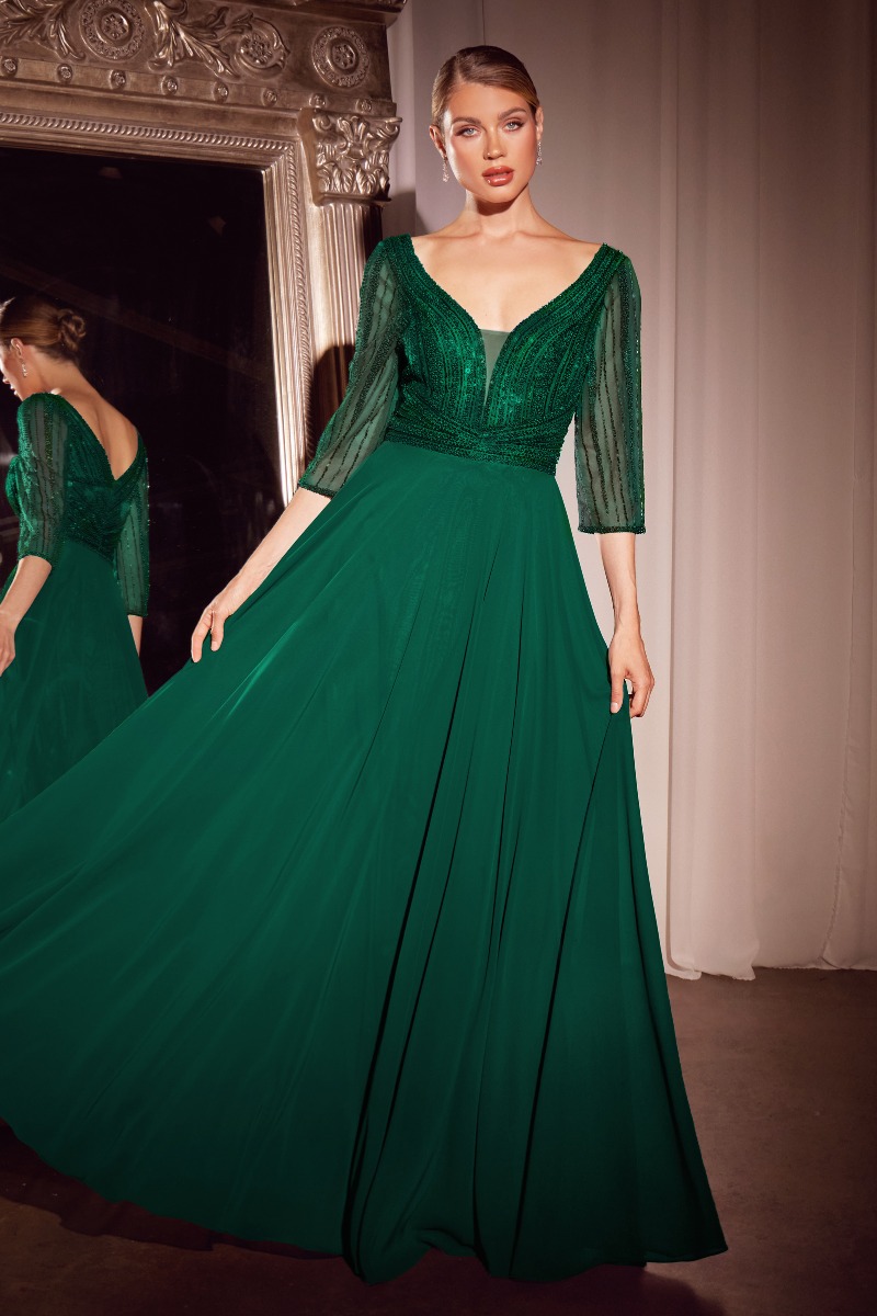 Ladivine CC446 Dress in Emerald — front view