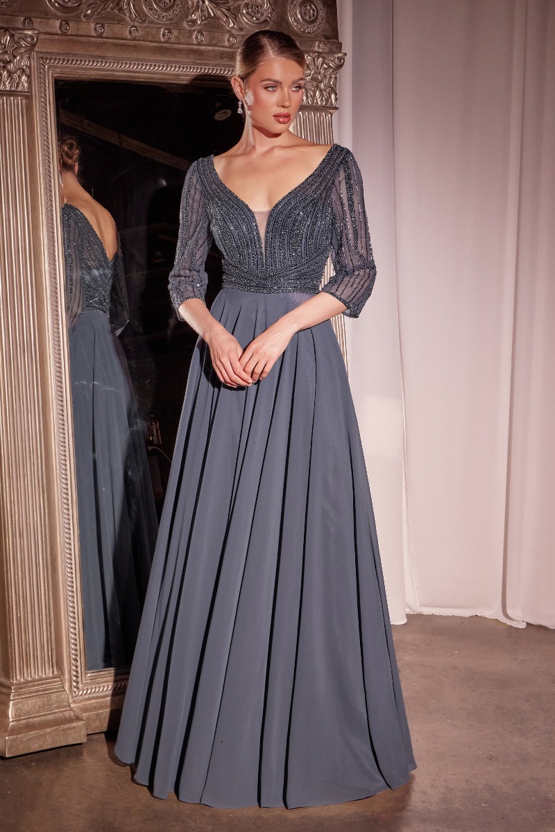 Ladivine CC446 Dress in Indigo Grey — front view