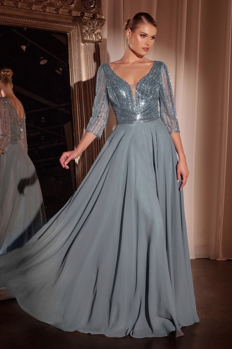 Ladivine CC446 Dress in Smoky Blue — front view