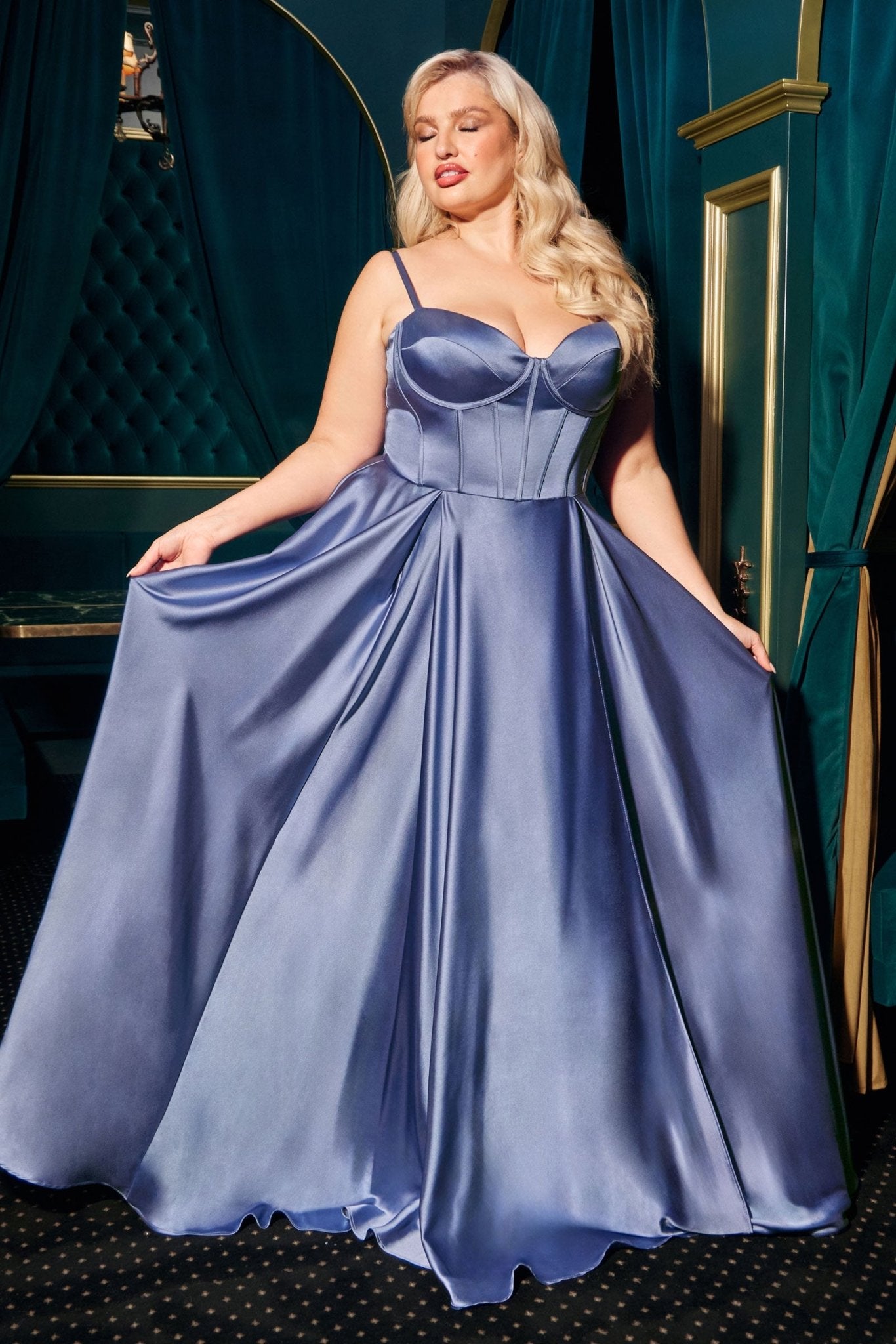 Ladivine CD337C Dress in Smoky Blue — front view