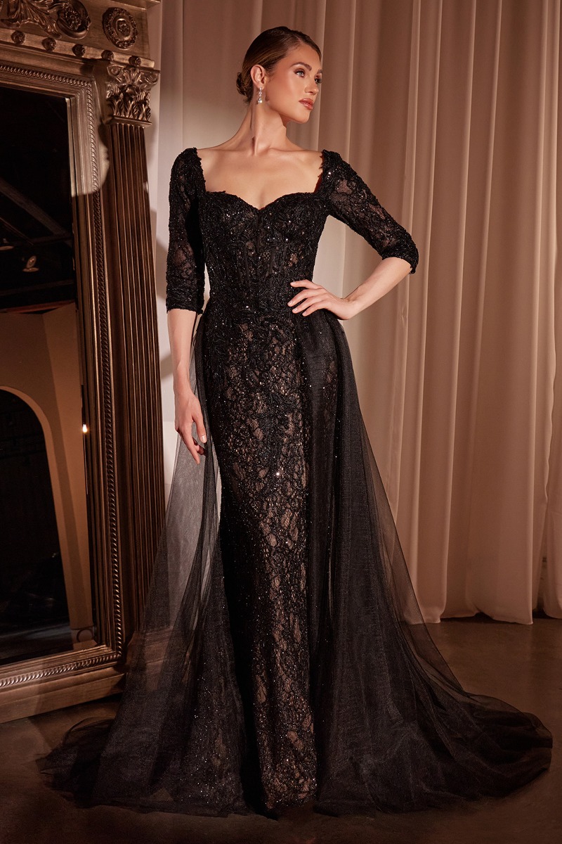 Ladivine CD749 Dress in Black Nude — front view