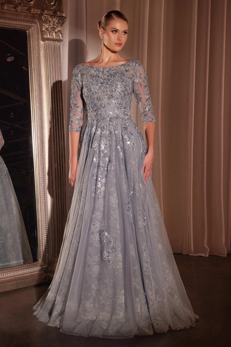 Ladivine CK2401 Dress in Smoky Blue — front view